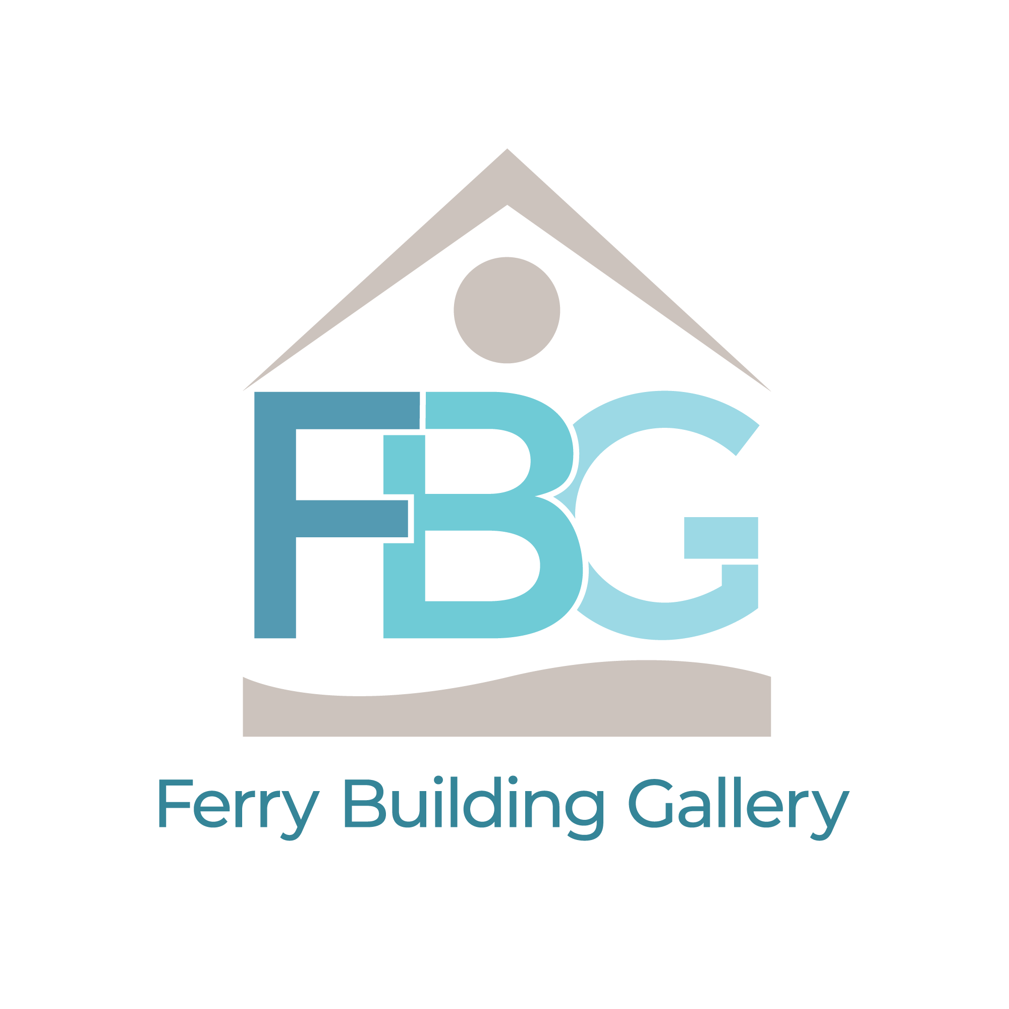 The image features a black background with blue text that reads "PBG Ferry Building Gallery." It appears to be a screenshot showcasing graphic design elements, including the font and logo. The overall presentation emphasizes modern graphic design aesthetics.