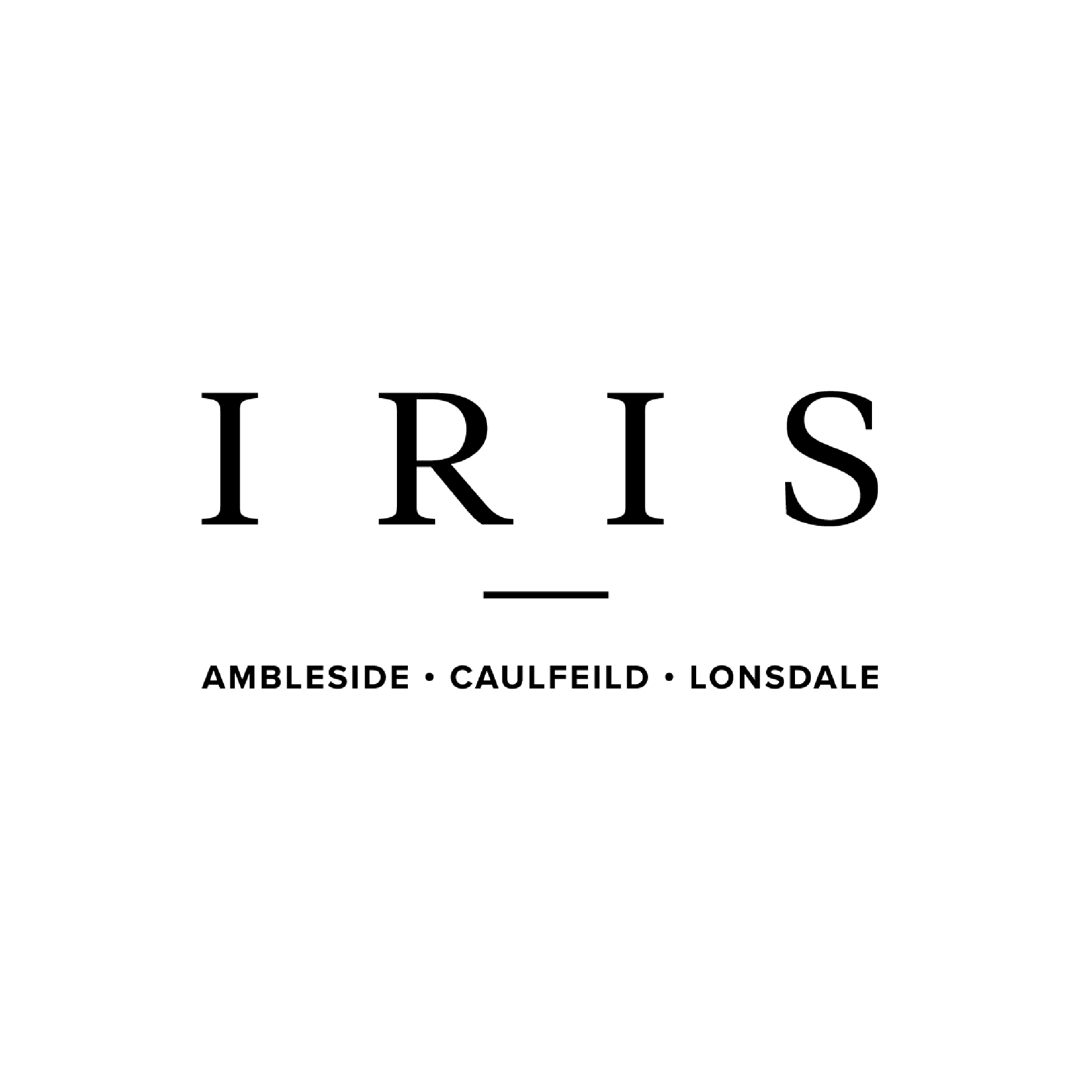 The image features a black background with a solid black square in the center. The text "IRIS AMBLESIDE . CAULFEILD . LONSDALE" is present, suggesting a location or possibly a point of interest. The overall theme emphasizes black and darkness.