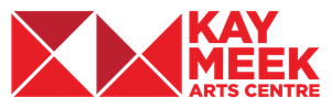 The image is a logo for the "KAY MEEK ARTS CENTRE". The logo consists of two main elements: a geometric graphic on the left and text on the right.