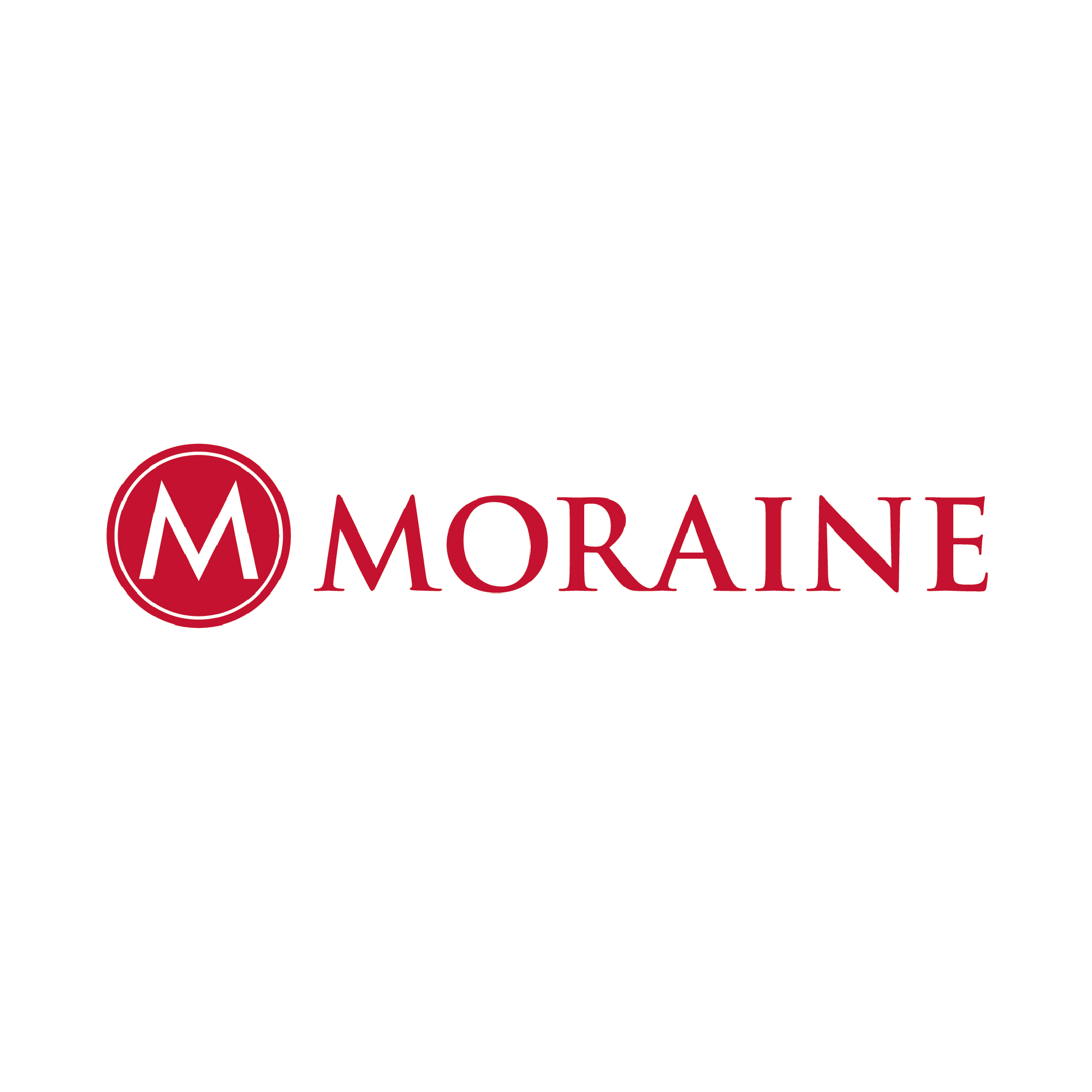The image features a white rectangular sign that prominently displays the text "M MORAINE" in red. This design emphasizes the text, likely representing a logo or branding element. The overall look suggests it is related to graphic design, encompassing various aspects such as text and font.