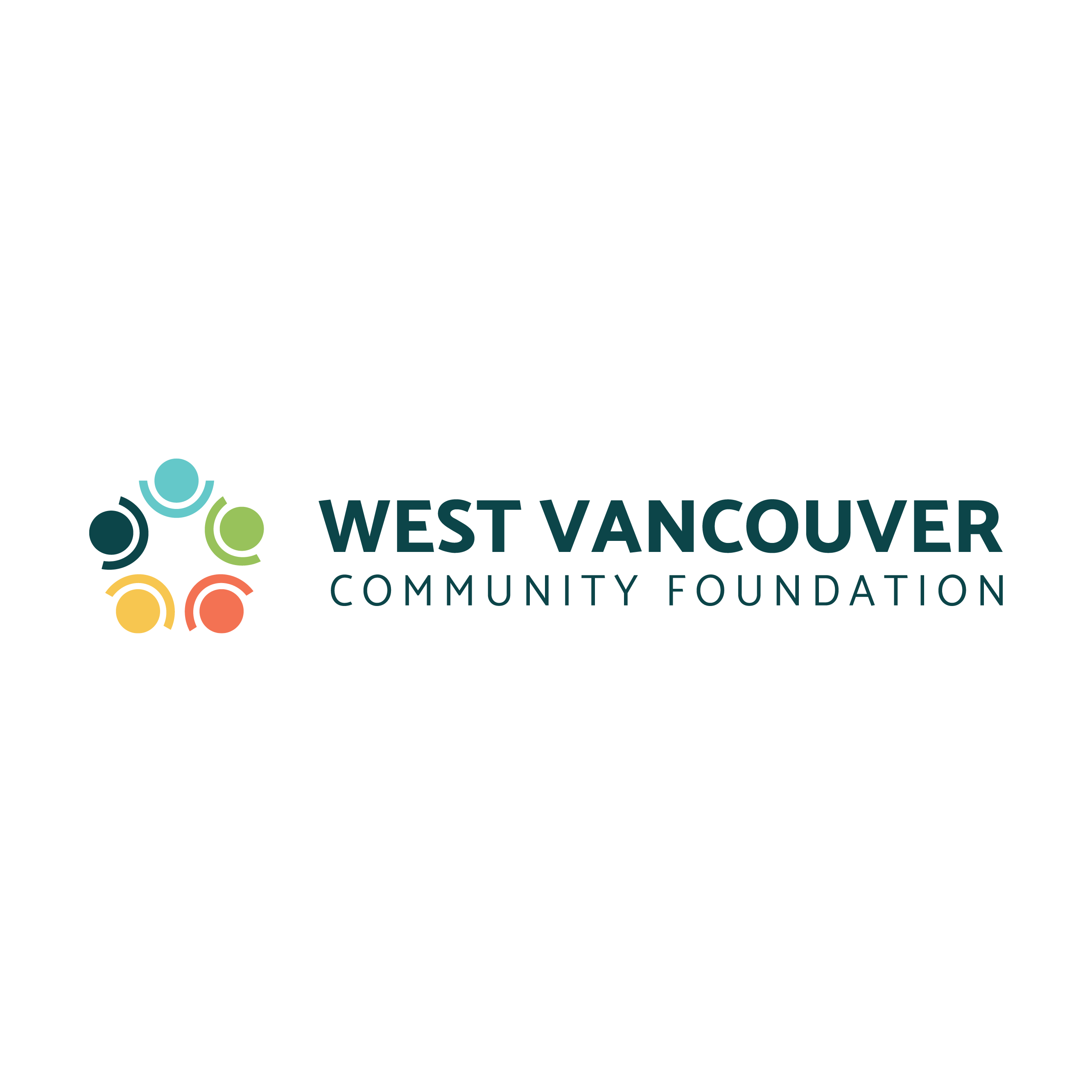 On the left side of the logo, there is a circular graphic composed of five stylized figures. Each figure is represented by a curved shape with a solid circle at its apex, resembling a head and shoulders. These figures are arranged in a radial pattern, as if they are facing inwards and connected. 