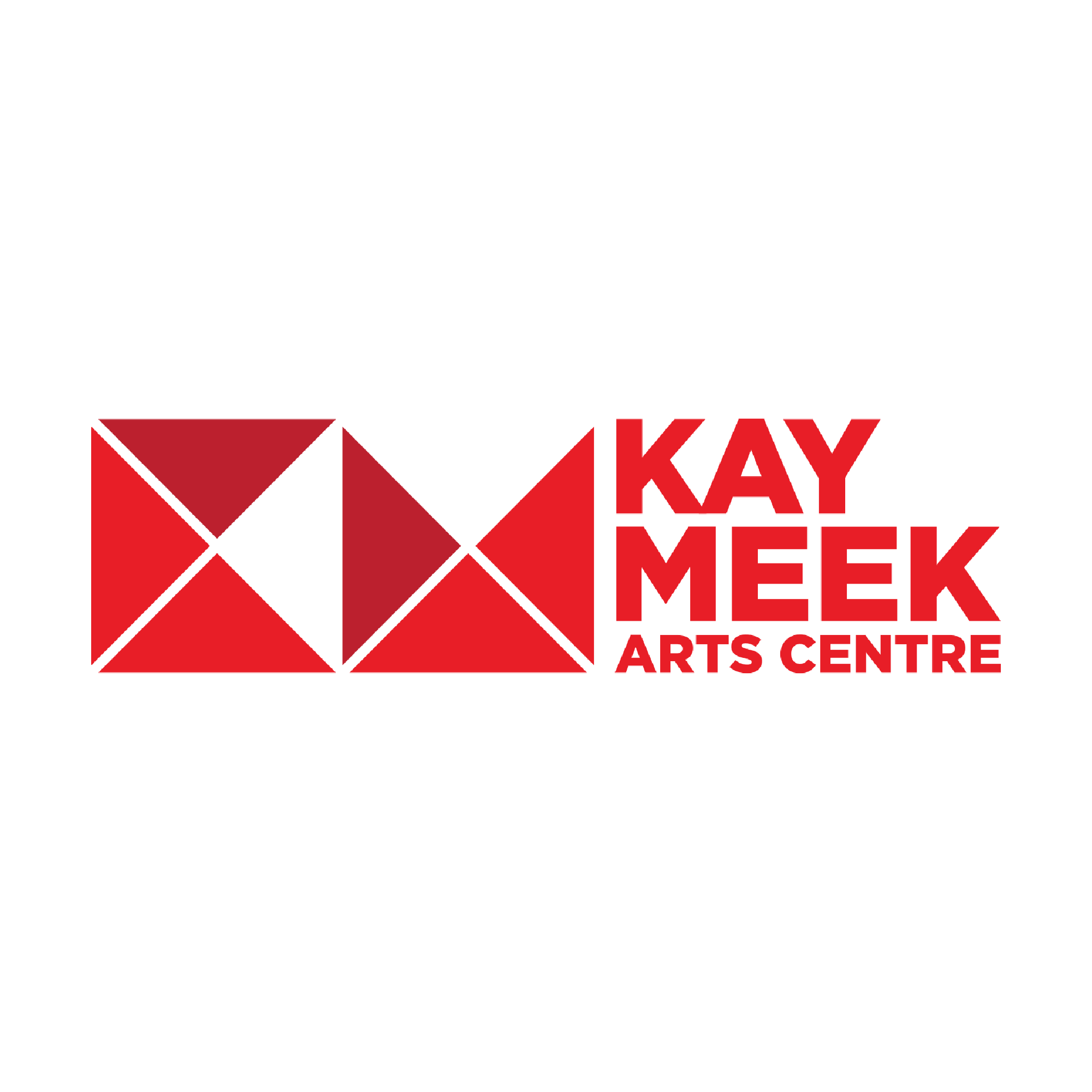 The image is a logo for the "KAY MEEK ARTS CENTRE". The logo consists of two main elements: a geometric graphic on the left and text on the right.