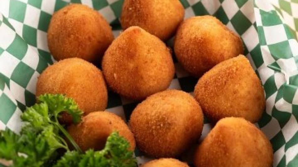 Coxinha, a popular food in Brazil made with shredded chicken meat.