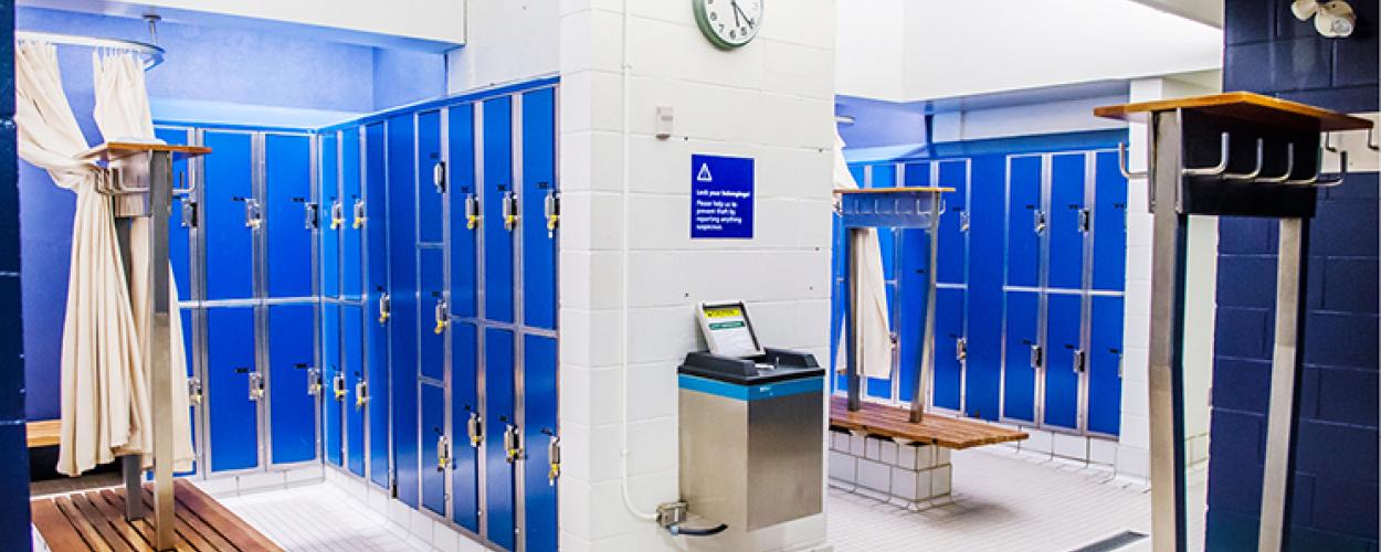 Changing room with blue lockers