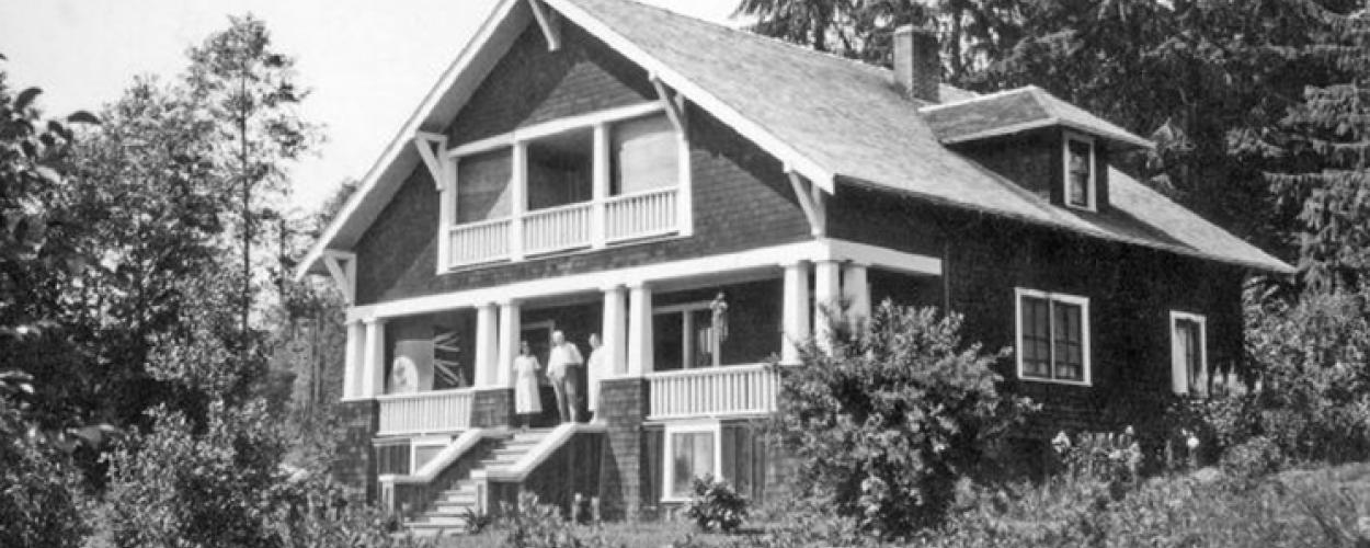 Exterior of house with people on porch
