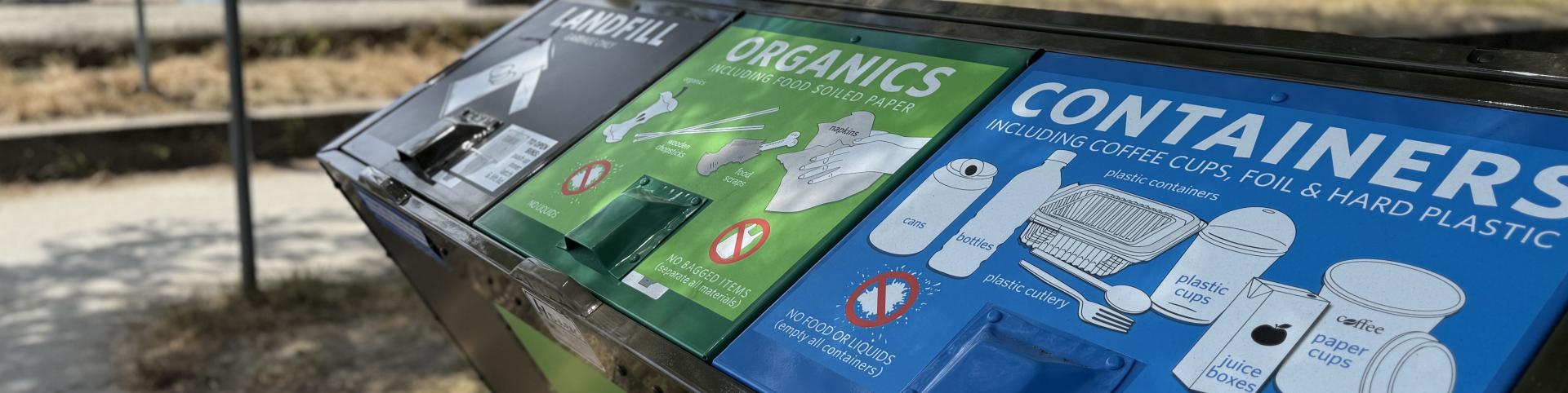 Landfill, food scraps, and containers bins in Ambleside Park